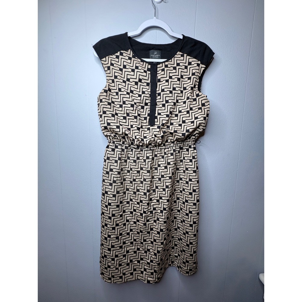 Adrianna Papell Womens Tan Black Geometric Maze Print Elastic Waist Dress Size 6